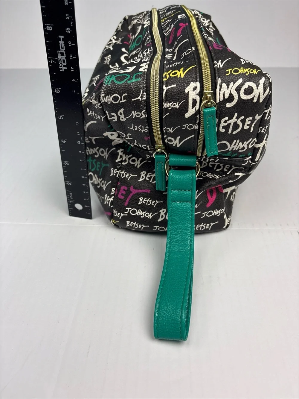 Betsey Johnson Cosmetic Pouch Bag Black Colorful Graffiti Logo Large Zipper